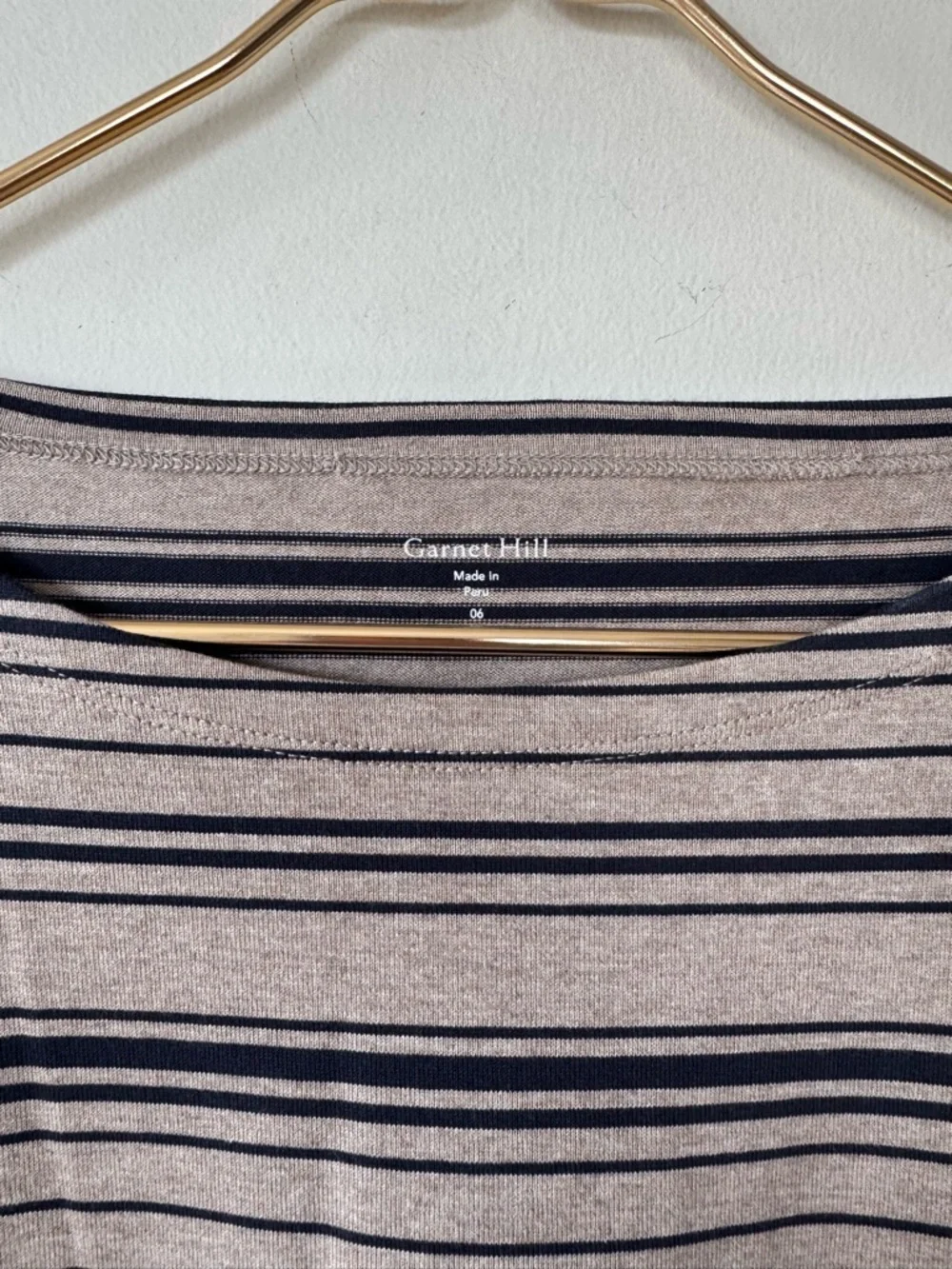 NWOT Garnet Hill Organic Taupe and Navy Striped Bateau Shift Dress Pockets 6 - Picture 8 of 9